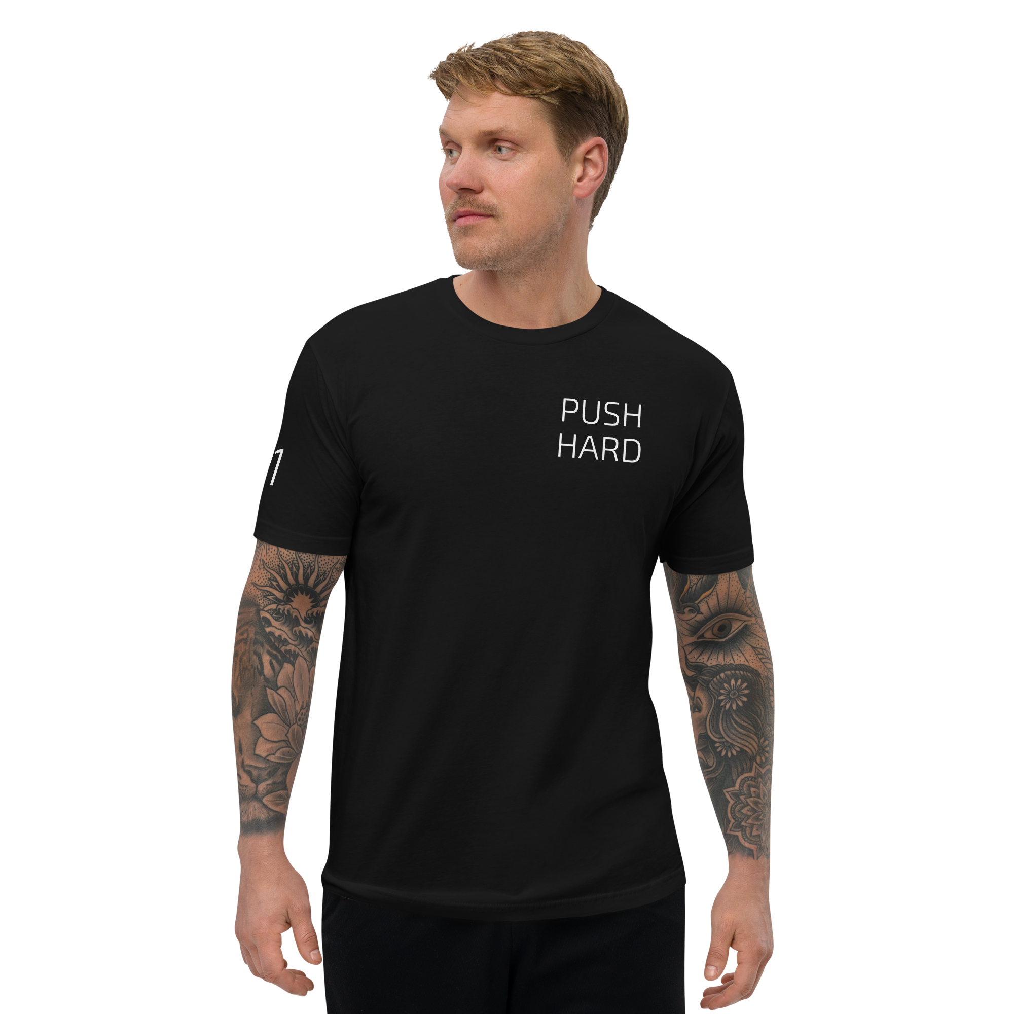 P1 PUSH HARD Men's Black T Shirt