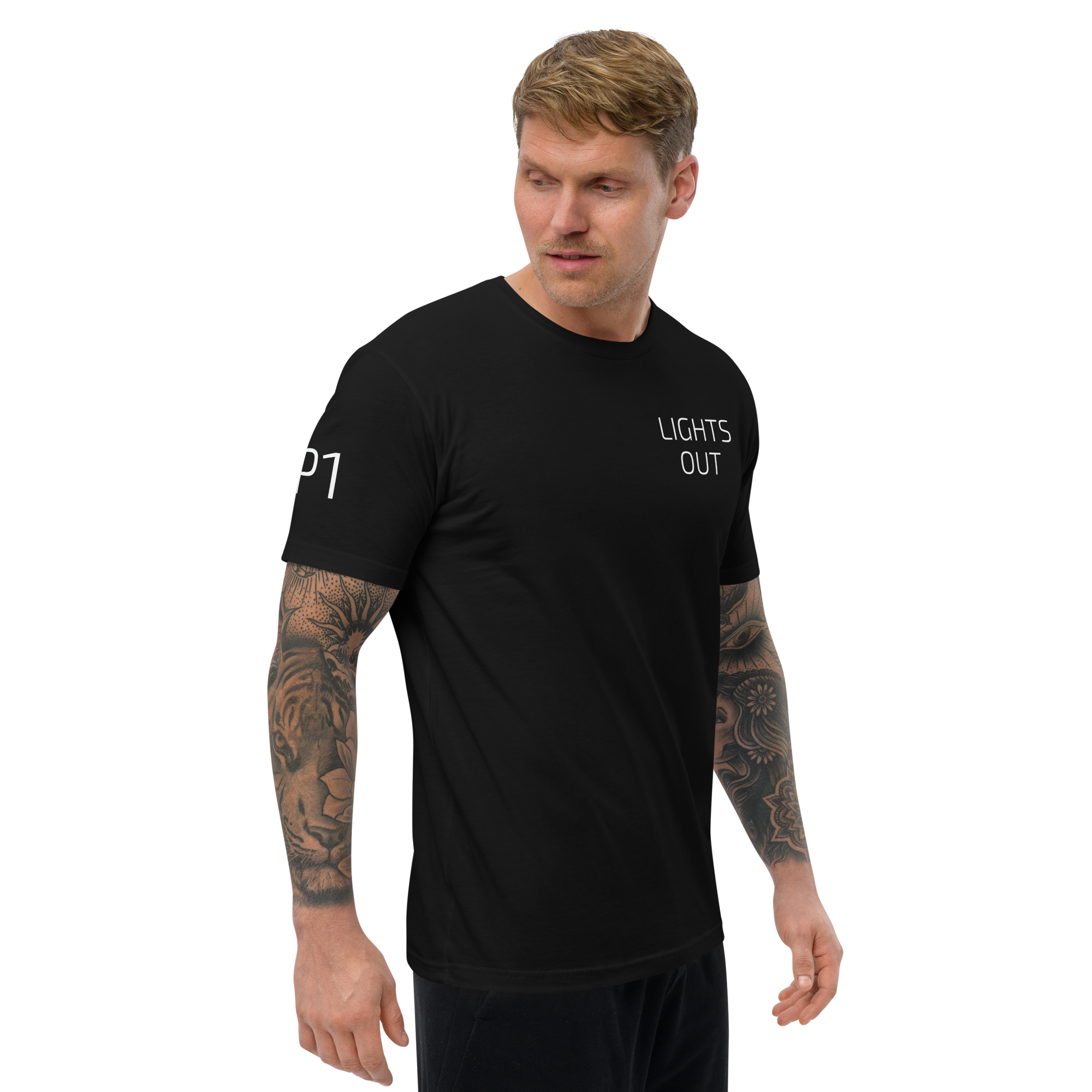 P1 LIGHTS OUT Men's Black T Shirt