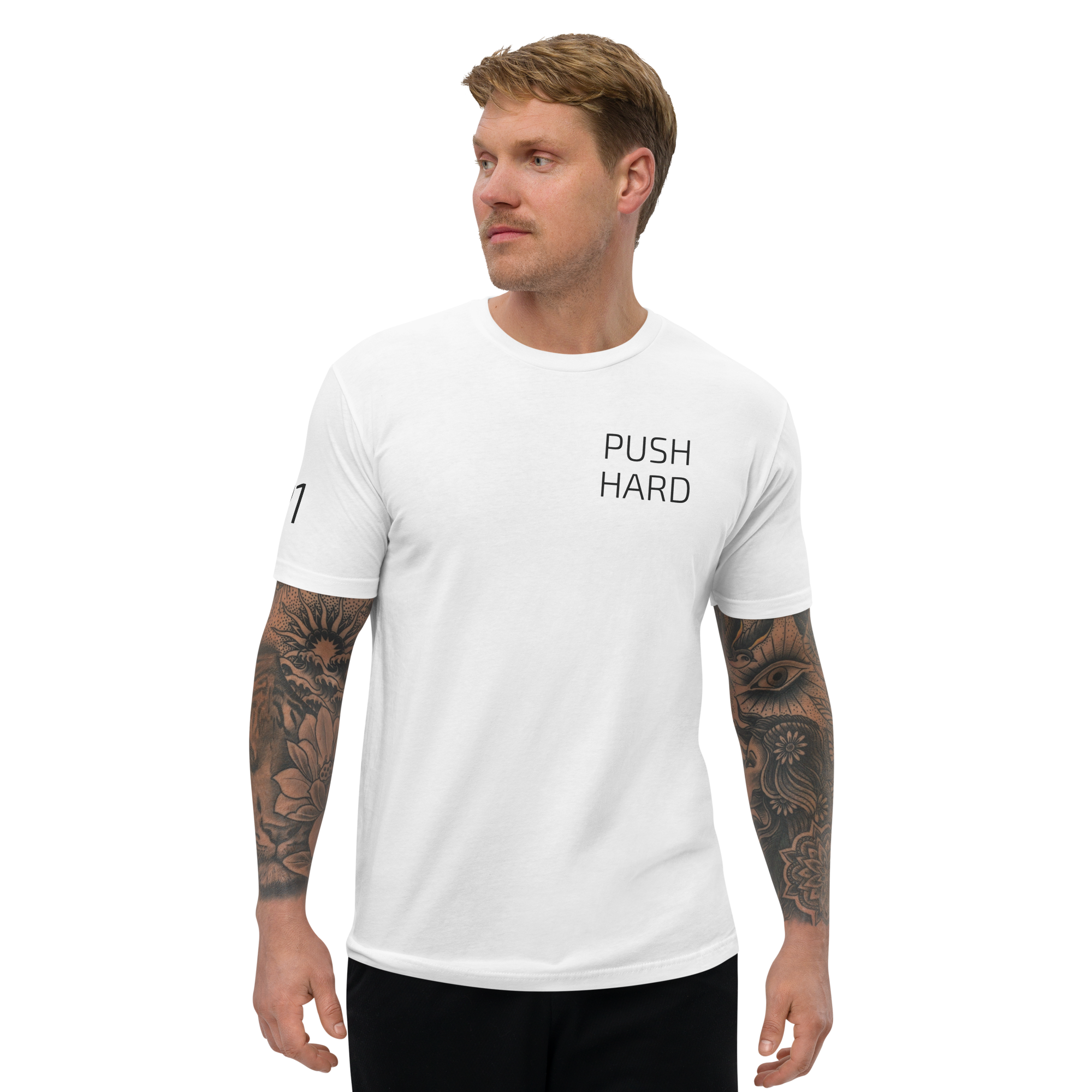 P1 PUSH HARD Men's White T Shirt