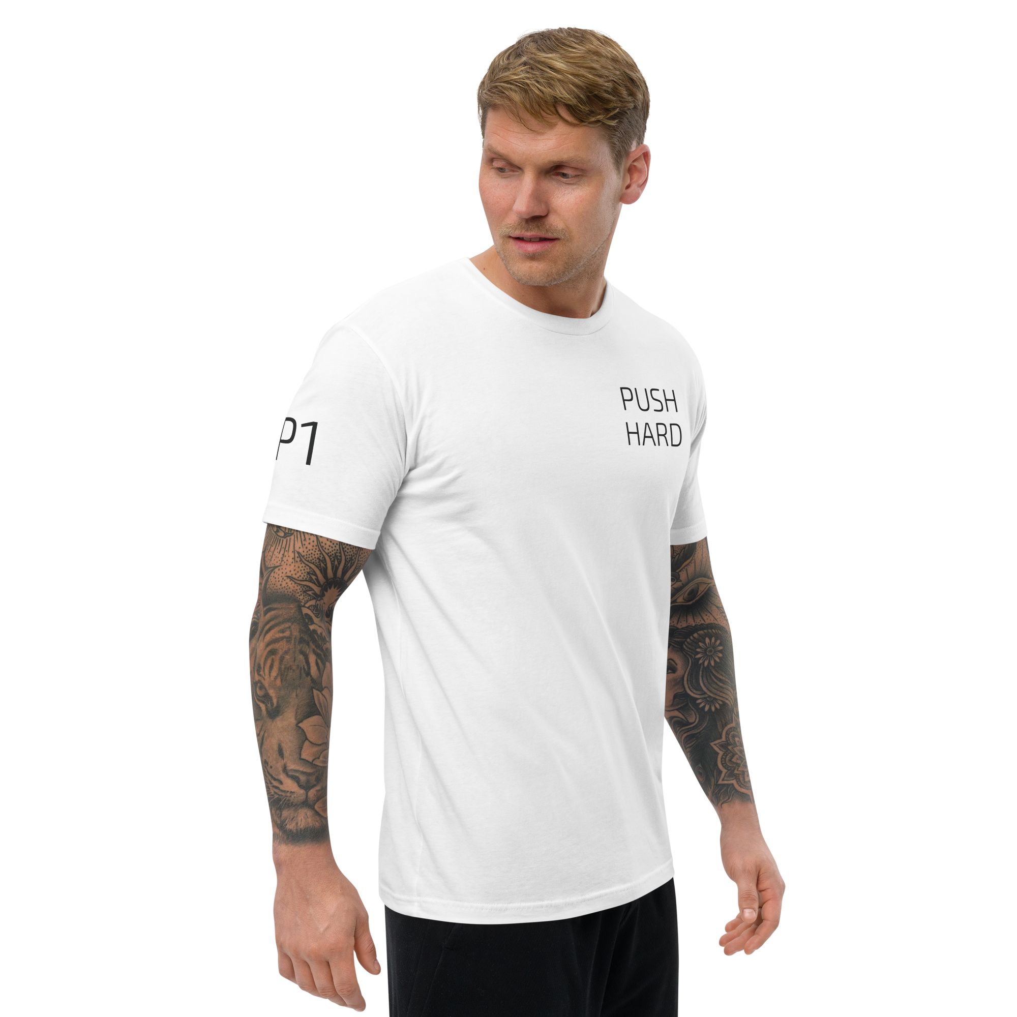 P1 PUSH HARD Men's White T Shirt