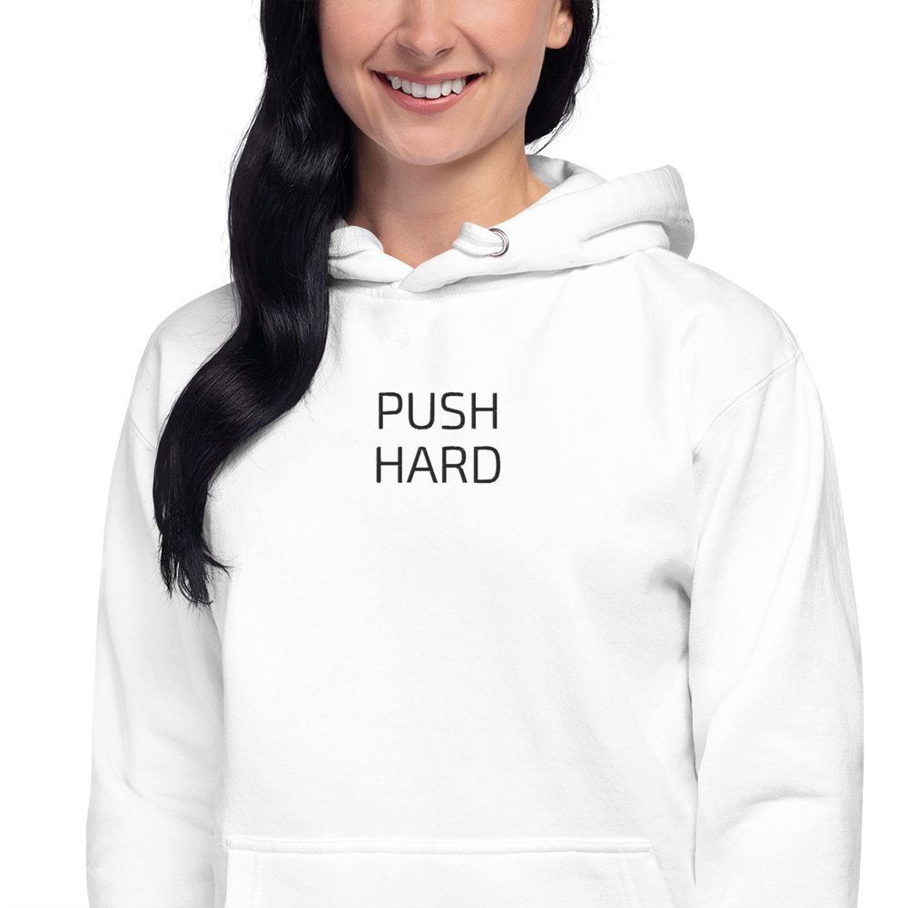 P1 PUSH HARD Unisex White Hoodie